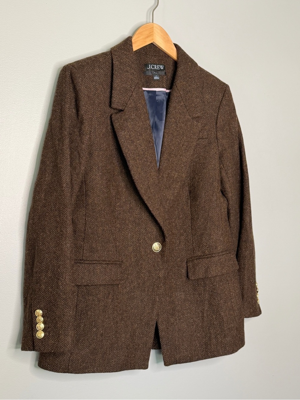 J. Crew Willa 100% Wool Tweed Herringbone Single Breasted Blazer Women’s Size 6 - Picture 4 of 9